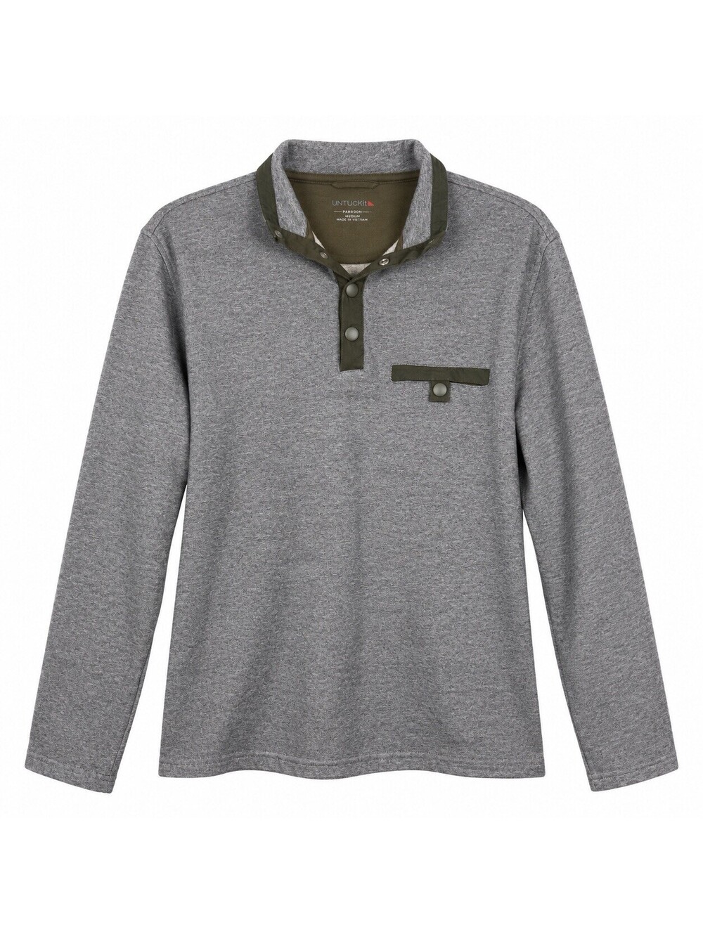 UNTUCKit Parkson Men’s M Gray Snap Mock Neck Fleece Pullover Sweatshirt 41232